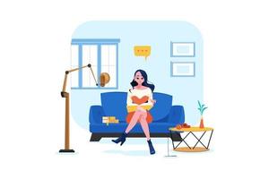 Woman reading podcast script vector