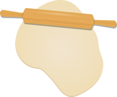 Wooden rolling pin on the dough clipart design illustration png