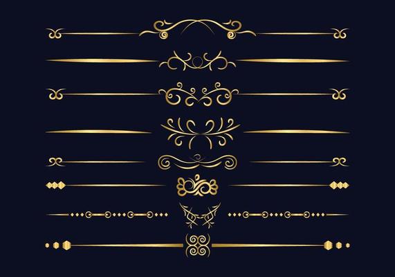 Luxury golden and retro dividers set. Calligraphic design elements vector.