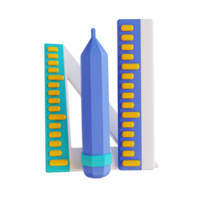 crayon et règle d'illustration 3d png