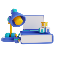 3D illustration book and laptop study lamp png