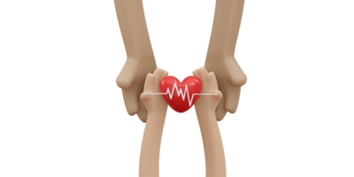 Representación 3d de la mano que sostiene el concepto de corazón de donación de órganos sanguíneos png