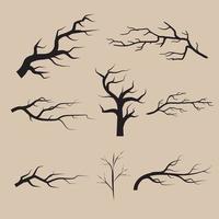 Set of Black Tree Branch silhouette hand drawn illustration vector