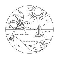 monolinear seascape with sailboat vector