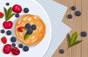 breakfast with pancakes and berries vector