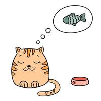 Red striped cat dreaming of a fish vector