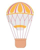 Large balloon with a basket for flights. Doodle flat clipart. All objects are repainted. vector