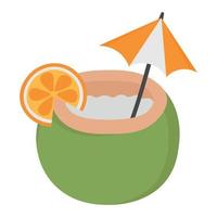Cocktail in a coconut with a straw. Flat doodle clipart. All objects are repainted. vector