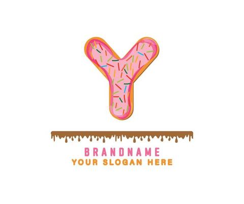 letter Y alphabet with pink donut bread alphabet theis suitable for logos, titles and headers, cute donut vector