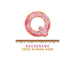 letra q alfabeto con pan de rosquilla rosa el alfabeto es adecuado para logotipos, títulos y encabezados, lindo vector de rosquilla