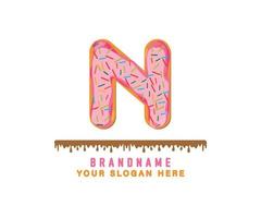 letter N alphabet with pink donut bread alphabet theis suitable for logos, titles and headers, cute donut vector