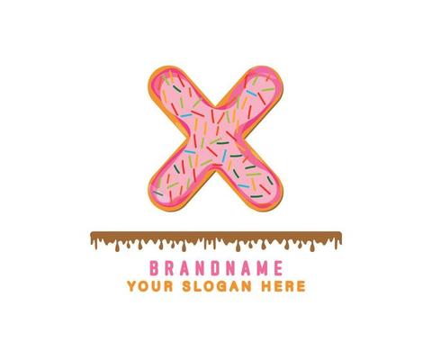 letter X alphabet with pink donut bread alphabet theis suitable for logos, titles and headers, cute donut vector