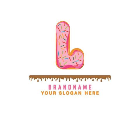 letter L alphabet with pink donut bread alphabet theis suitable for logos, titles and headers, cute donut vector