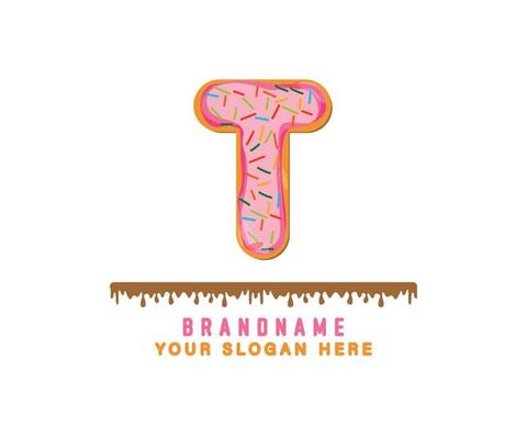 letter T alphabet with pink donut bread alphabet theis suitable for logos, titles and headers, cute donut vector