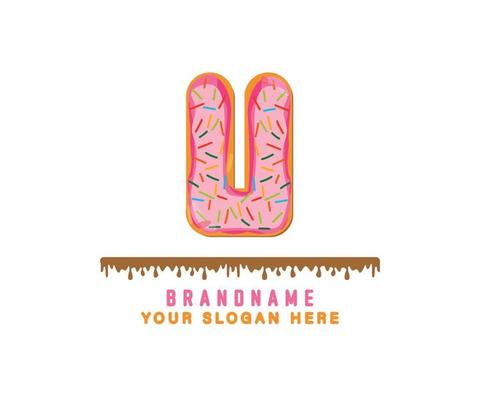 letter U alphabet with pink donut bread alphabet theis suitable for logos, titles and headers, cute donut vector