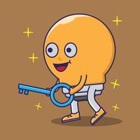 vector illustration of cartoon character light bulb holding key, concept of idea,