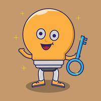 vector illustration of cartoon character light bulb holding key, concept of idea,