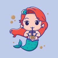 vector illustration of cute mermaid drinking,
