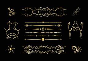 Golden dividers set. Ornamental decorative elements. Vector ornate elements design. Gold flourishes. Decorative calligraphic divider and border for vignette scrapbook ornament.