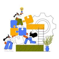 Business concept. Team metaphor. people connecting puzzle elements. Vector illustration flat design style. Symbol of teamwork, cooperation, partnership vector. Flat vector illustration