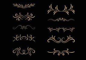 Golden Vector set of vintage floral decorative elements for design, print, embroidery on black background