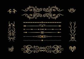 Golden dividers set. Ornamental decorative elements. Vector ornate elements design. Gold flourishes. Decorative calligraphic divider and border for vignette scrapbook ornament.