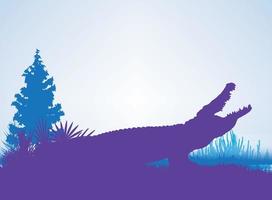 siluetas de dinosaurios cocodrilo en un entorno prehistórico capas superpuestas fondo decorativo banner ilustración vectorial abstracta vector