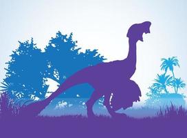 siluetas de dinosaurios oviraptor en un entorno prehistórico capas superpuestas fondo decorativo banner ilustración vectorial abstracta vector