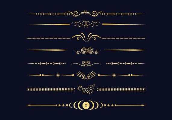 Luxury golden and retro dividers set. Calligraphic design elements vector.