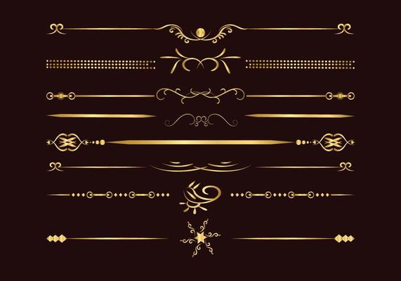 Luxury golden and retro dividers set. Calligraphic design elements vector.