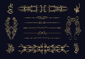 Golden dividers set. Ornamental decorative elements. Vector ornate elements design. Gold flourishes. Decorative calligraphic divider and border for vignette scrapbook ornament.