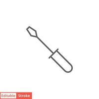 Slotted common blade screwdriver flat icon. Simple outline style. Thin line vector illustration symbol isolated on white background. Editable stroke EPS 10.