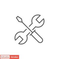 Maintenance icon. Simple outline style. Tool, wrench and screwdriver, spanner sign. Home services concept. Thin line vector illustration symbol isolated on white background. Editable stroke EPS 10.