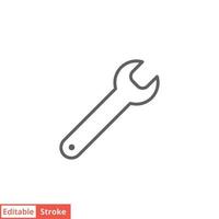 Wrench icon. Simple outline style. Tool, key, spanner, mechanical concept. Thin line vector symbol illustration isolated on white background. Editable stroke EPS 10.