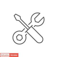 Maintenance icon. Simple outline style. Tool, wrench and screwdriver, spanner sign. Home services concept. Thin line vector illustration symbol isolated on white background. Editable stroke EPS 10.