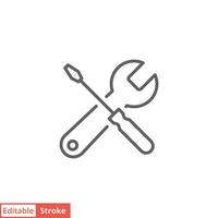 Maintenance icon. Simple outline style. Tool, wrench and screwdriver, spanner sign. Home services concept. Thin line vector illustration symbol isolated on white background. Editable stroke EPS 10.