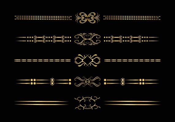 Luxury golden and retro dividers set. Calligraphic design elements vector.