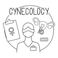 Gynecology thin line icons set. Gynecologist, check up, bacteria test, birth control pills. vector