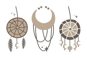 Boho elements set with feather and dreamcatcher. vector