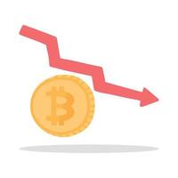 Vector, bitcoin price fall down causing investor huge loss, bitcoin price collapse, crypto crash, cryptocurrency falling down. vector