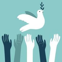 Dove of Peace bird hand cartoon style. International Day of Peace, traditionally celebrated annually. Peace in the world concept, nonviolence vector. vector