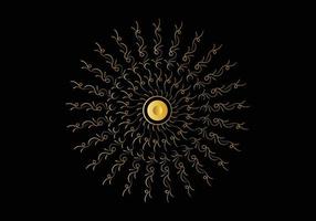 Golden frame with ornament in circle on black background. Luxury gold mandala, hand draw design. vector