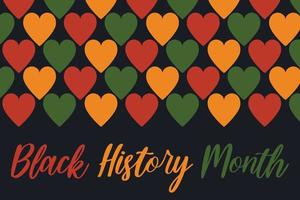 Black History Month banner with hearts pattern in Pan African flag colors - red, yellow, green. Background for banner, postcard, flyer vector design