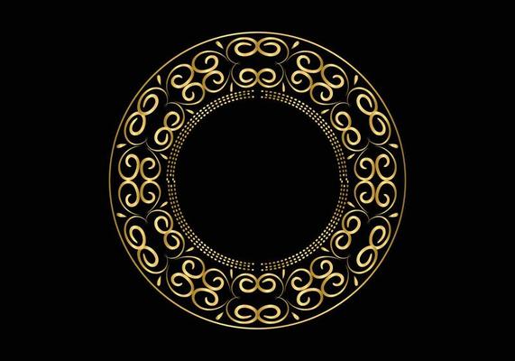 Golden Decorative round frame for design with floral ornament. A template for printing postcards.