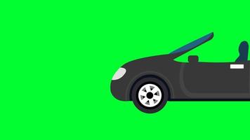 animazione dello schermo verde dell'auto cabriolet nera. rimuovi il colore verde e usa il tuo progetto. Lo schermo verde dell'automobile del fumetto 2d rimuove dalla chiave cromatica. video