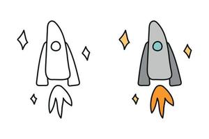 Coloring book for children with a rocket. Black and white coloring and color for kids. Vector coloring page for children's creativity.