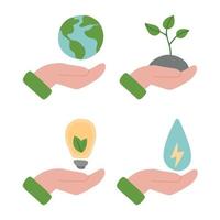 Ecology. Eco icon set with hands care vector