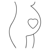 cuidado de la madre y el embarazo. estómago con el corazón. icono de línea delgada. vector
