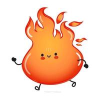 lindo fuego corriendo divertido. icono de ilustración de personaje kawaii de dibujos animados dibujados a mano vectorial. aislado sobre fondo blanco. ejecutar el concepto de fuego vector