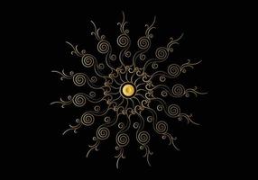 Golden frame with ornament in circle on black background. Luxury gold mandala, hand draw design. vector